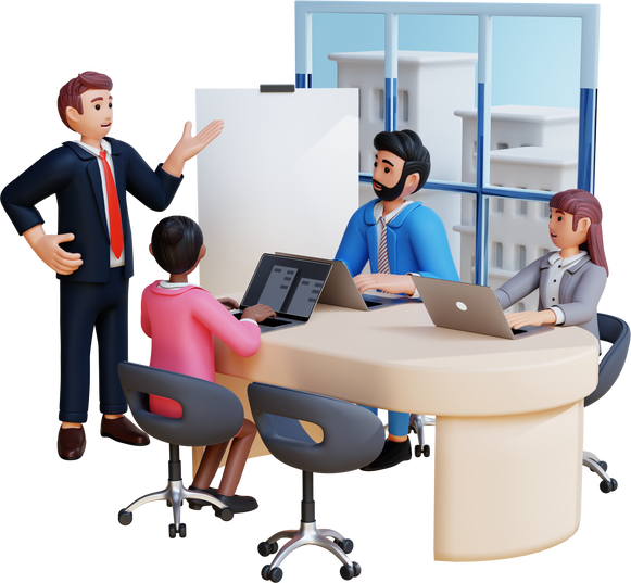 business people make presentations to coworkers 3d character illustration